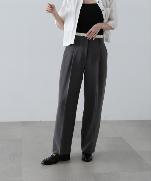 N.（N. Natural Beauty Basic）（エヌエヌナチュラルビューティーベーシック）の「◆ウエストレイヤード風パンツ（スラックス・レディース・グレー/キャメル・SMALL/MEDIUM）」の4枚目の写真