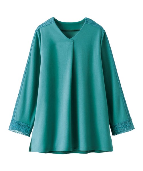 BELLUNA PLUS(ベルーナ)の「カットジョーゼット素材レース使いブラウス(Tシャツ/カットソー・レディース・セージグリーン/アイボリー/ピンク/ネイビー・MEDIUM/LARGE/X-LARGE)」の14枚目の写真