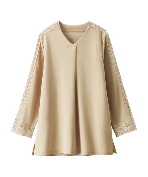 BELLUNA PLUS(ベルーナ)の「カットジョーゼット素材レース使いブラウス(Tシャツ/カットソー・レディース・セージグリーン/アイボリー/ピンク/ネイビー・MEDIUM/LARGE/X-LARGE)」の13枚目の写真