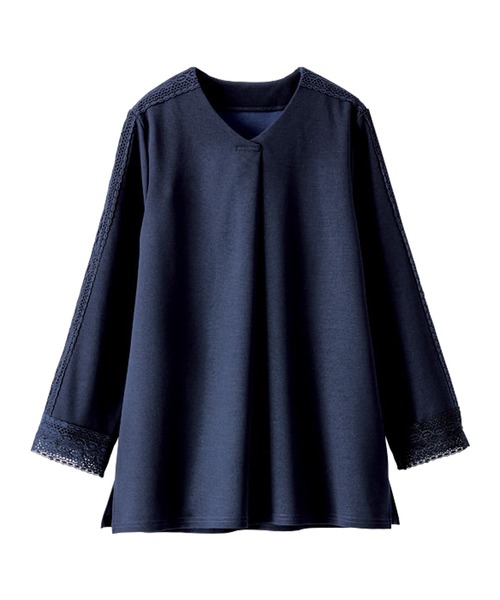 BELLUNA PLUS(ベルーナ)の「カットジョーゼット素材レース使いブラウス(Tシャツ/カットソー・レディース・セージグリーン/アイボリー/ピンク/ネイビー・MEDIUM/LARGE/X-LARGE)」の15枚目の写真