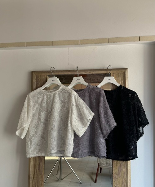 I_am(アイアム)の「fringe jacquard blouse / フリンジジャカードブラウス(シャツ/ブラウス・レディース・ブラック/アイボリー/グレー・FREE)」の1枚目の写真