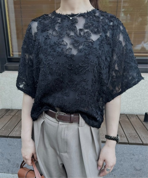 I_am(アイアム)の「fringe jacquard blouse / フリンジジャカードブラウス(シャツ/ブラウス・レディース・ブラック/アイボリー/グレー・FREE)」の3枚目の写真