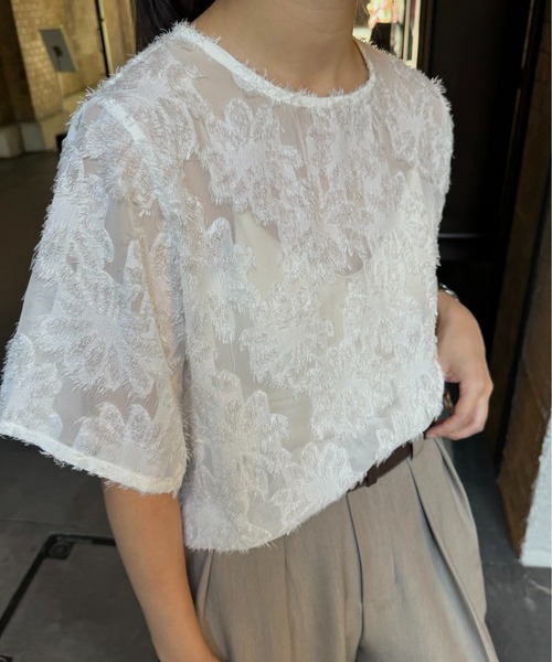 I_am(アイアム)の「fringe jacquard blouse / フリンジジャカードブラウス(シャツ/ブラウス・レディース・ブラック/アイボリー/グレー・FREE)」の7枚目の写真