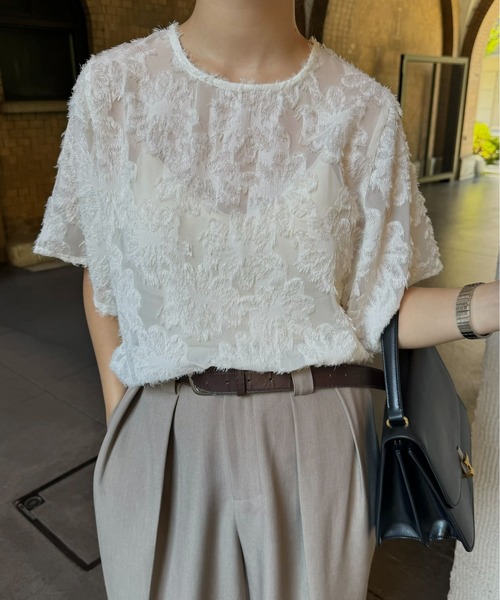 I_am(アイアム)の「fringe jacquard blouse / フリンジジャカードブラウス(シャツ/ブラウス・レディース・ブラック/アイボリー/グレー・FREE)」の8枚目の写真