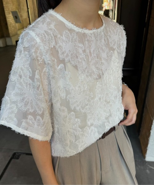 I_am(アイアム)の「fringe jacquard blouse / フリンジジャカードブラウス(シャツ/ブラウス・レディース・ブラック/アイボリー/グレー・FREE)」の9枚目の写真