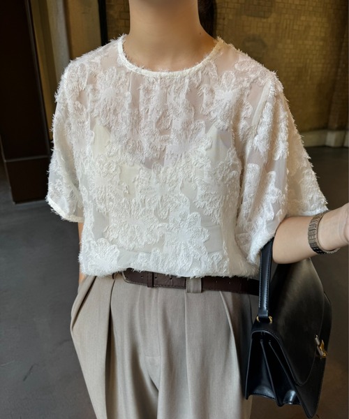 I_am(アイアム)の「fringe jacquard blouse / フリンジジャカードブラウス(シャツ/ブラウス・レディース・ブラック/アイボリー/グレー・FREE)」の5枚目の写真