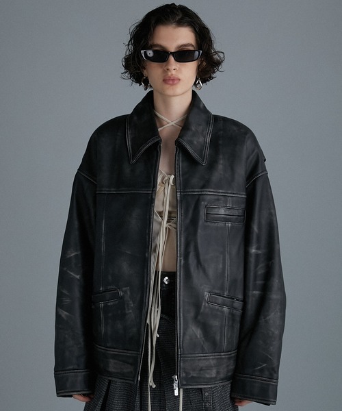 PRANK PROJECT(プランクプロジェクト)の「パディングSHEEPレザーブルゾン / Padded SHEEP Leather Blouson(ブルゾン・レディース・ダークブラウン/ブラック・FREE)」の4枚目の写真