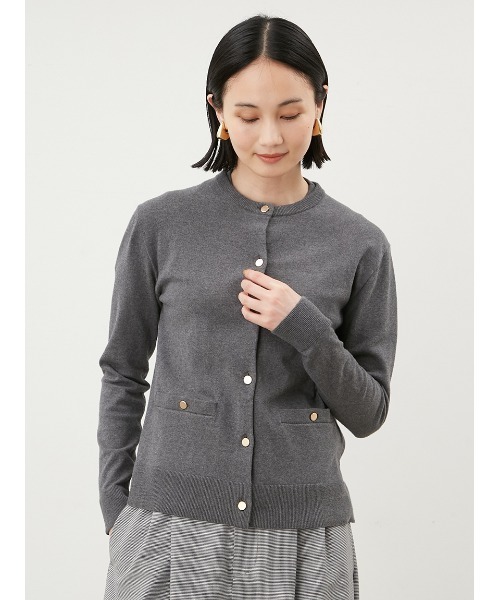 【美品】ミラオーウェン　バイカラー　金ボタン　カーディガン　配色　ポケット Mila Owen（ミラオーウェン）の「フラップポケット付金釦ニット