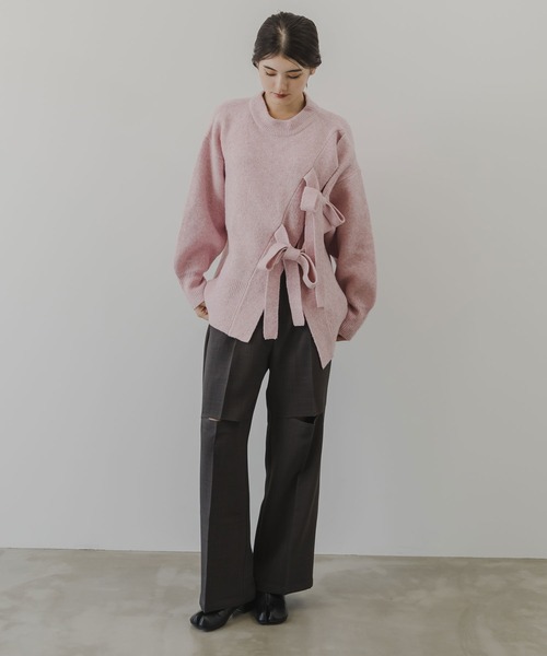 rectangle（レクタングル）の「Wリボンスリットニット（ニット/セーター・レディース・グレー/ピンク/サックスブルー/アイボリー・FREE）」の13枚目の写真