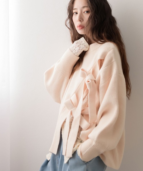 Wリボンスリットニット（ニット/セーター）｜rectangle（レクタングル