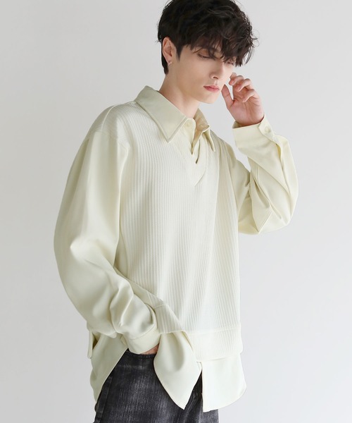 ASTRONOMY（アストロノミー）の「レイヤード風ベストシャツ（シャツ/ブラウス・メンズ・ホワイト/ブラック・XL/L/M/S）」の3枚目の写真