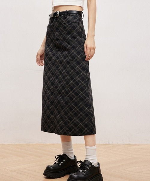 gossip！ロサンゼルス（ゴシップロサンゼルス）の「ヴィンテージスタイル チェック柄Aラインロングスカート カジュアルロングスカート（スカート・レディース・ブラック・S/M/L）」の8枚目の写真