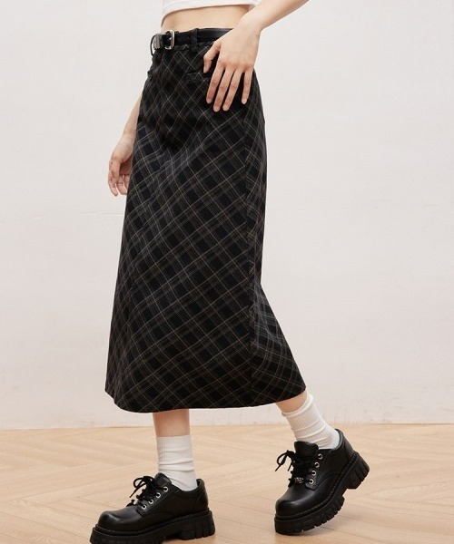 gossip！ロサンゼルス（ゴシップロサンゼルス）の「ヴィンテージスタイル チェック柄Aラインロングスカート カジュアルロングスカート（スカート・レディース・ブラック・S/M/L）」の7枚目の写真