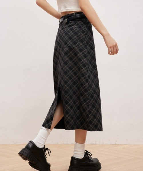 gossip！ロサンゼルス（ゴシップロサンゼルス）の「ヴィンテージスタイル チェック柄Aラインロングスカート カジュアルロングスカート（スカート・レディース・ブラック・S/M/L）」の6枚目の写真