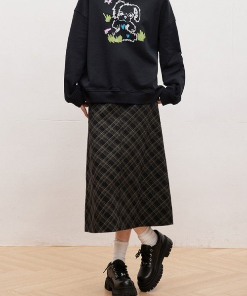 gossip！ロサンゼルス（ゴシップロサンゼルス）の「ヴィンテージスタイル チェック柄Aラインロングスカート カジュアルロングスカート（スカート・レディース・ブラック・S/M/L）」の5枚目の写真
