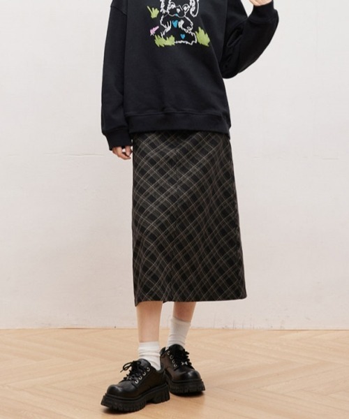 gossip！ロサンゼルス（ゴシップロサンゼルス）の「ヴィンテージスタイル チェック柄Aラインロングスカート カジュアルロングスカート（スカート・レディース・ブラック・S/M/L）」の4枚目の写真