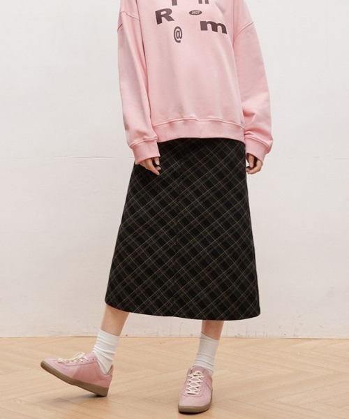 gossip！ロサンゼルス（ゴシップロサンゼルス）の「ヴィンテージスタイル チェック柄Aラインロングスカート カジュアルロングスカート（スカート・レディース・ブラック・S/M/L）」の2枚目の写真