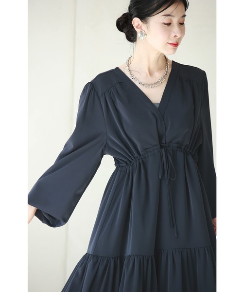 cawaii（カワイイ）の「無地でも華やかな ティアードロングワンピース（ワンピース・レディース・ネイビー/オレンジ・FREE）」の14枚目の写真