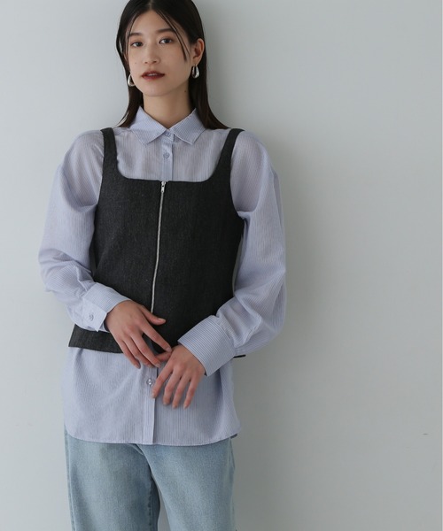 【セール】ツイードジップビスチェ×ストライプシャツセット（シャツ/ブラウス）｜N.（N. Natural Beauty Basic）（エヌエヌナチュラルビューティーベーシック）