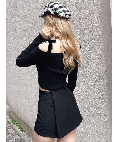 GYDA（ジェイダ）の「ベロアリボンオフショルニットトップス（ニット/セーター・レディース・ブラック/オフホワイト・FREE）」の6枚目の写真