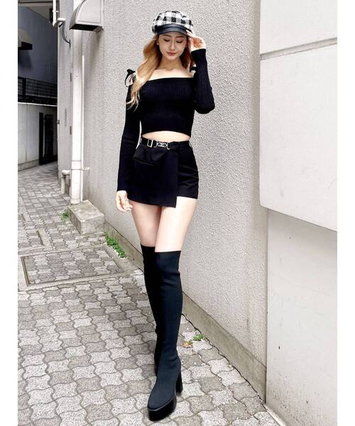 GYDA（ジェイダ）の「ベロアリボンオフショルニットトップス（ニット/セーター・レディース・ブラック/オフホワイト・FREE）」の8枚目の写真