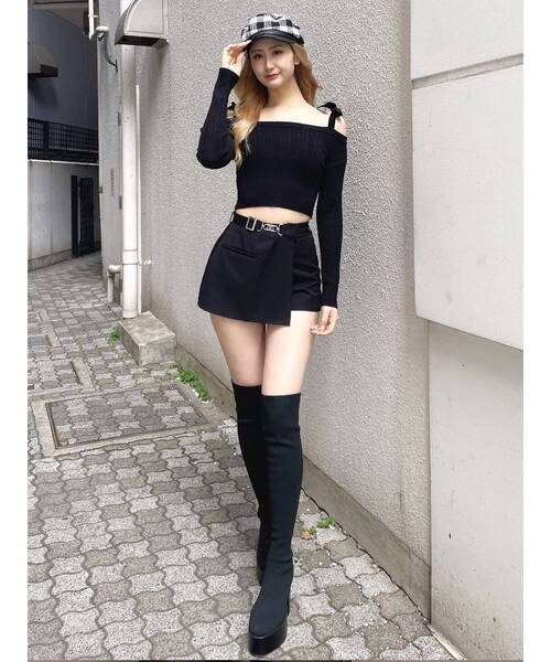 GYDA（ジェイダ）の「ベロアリボンオフショルニットトップス（ニット/セーター・レディース・ブラック/オフホワイト・FREE）」の9枚目の写真