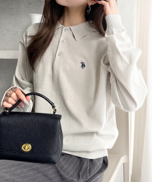 U.S. POLO ASSN.(ユーエスポロアッスン)の「U.S. POLO ASSN. /ユーエスポロアッスン Ada.別注 長袖ワンポイント春ニットポロシャツ(ニット/セーター・レディース・ネイビー/ブラウン/アイボリー/ブラック/ダークオリーブ/ブルー系その他/ライトグレー/ライトピンク・S/M/L)」の4枚目の写真