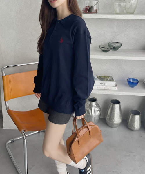 U.S. POLO ASSN.(ユーエスポロアッスン)の「U.S. POLO ASSN. /ユーエスポロアッスン Ada.別注 長袖ワンポイント春ニットポロシャツ(ニット/セーター・レディース・ネイビー/ブラウン/アイボリー/ブラック/ダークオリーブ/ブルー系その他/ライトグレー/ライトピンク・S/M/L)」の10枚目の写真
