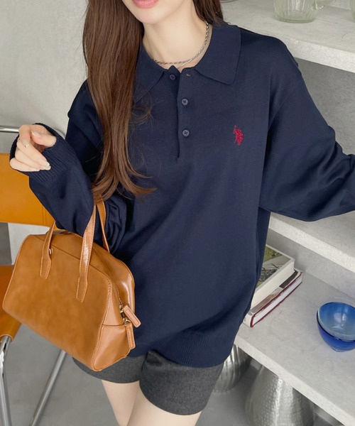 U.S. POLO ASSN.(ユーエスポロアッスン)の「U.S. POLO ASSN. /ユーエスポロアッスン Ada.別注 長袖ワンポイント春ニットポロシャツ(ニット/セーター・レディース・ネイビー/ブラウン/アイボリー/ブラック/ダークオリーブ/ブルー系その他/ライトグレー/ライトピンク・S/M/L)」の12枚目の写真