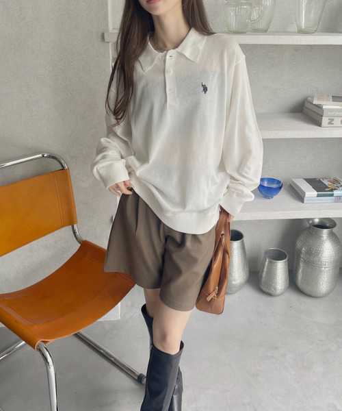U.S. POLO ASSN.(ユーエスポロアッスン)の「U.S. POLO ASSN. /ユーエスポロアッスン Ada.別注 長袖ワンポイント春ニットポロシャツ(ニット/セーター・レディース・ネイビー/ブラウン/アイボリー/ブラック/ダークオリーブ/ブルー系その他/ライトグレー/ライトピンク・S/M/L)」の13枚目の写真