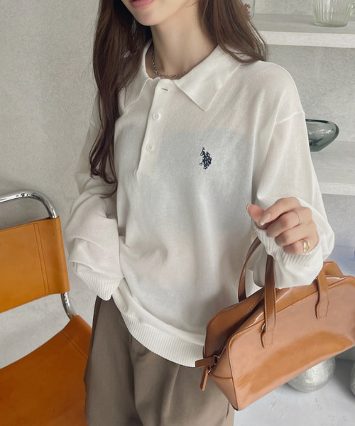 U.S. POLO ASSN.(ユーエスポロアッスン)の「U.S. POLO ASSN. /ユーエスポロアッスン Ada.別注 長袖ワンポイント春ニットポロシャツ(ニット/セーター・レディース・ネイビー/ブラウン/アイボリー/ブラック/ダークオリーブ/ブルー系その他/ライトグレー/ライトピンク・S/M/L)」の14枚目の写真