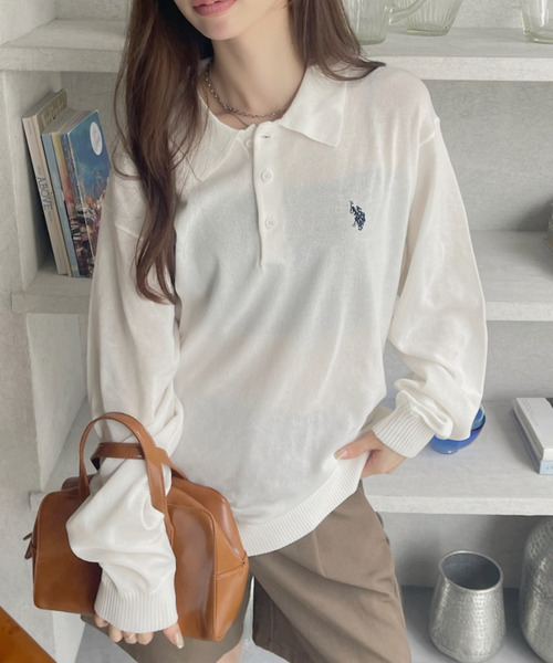 U.S. POLO ASSN.(ユーエスポロアッスン)の「U.S. POLO ASSN. /ユーエスポロアッスン Ada.別注 長袖ワンポイント春ニットポロシャツ(ニット/セーター・レディース・ネイビー/ブラウン/アイボリー/ブラック/ダークオリーブ/ブルー系その他/ライトグレー/ライトピンク・S/M/L)」の15枚目の写真
