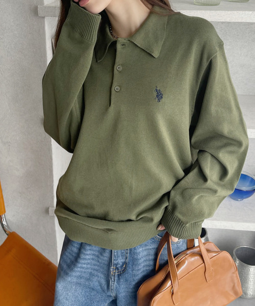U.S. POLO ASSN.(ユーエスポロアッスン)の「U.S. POLO ASSN. /ユーエスポロアッスン Ada.別注 長袖ワンポイント春ニットポロシャツ(ニット/セーター・レディース・ネイビー/ブラウン/アイボリー/ブラック/ダークオリーブ/ブルー系その他/ライトグレー/ライトピンク・S/M/L)」の9枚目の写真