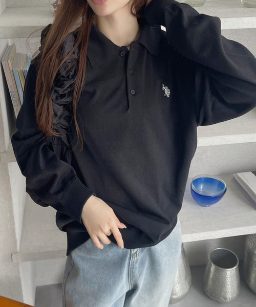 U.S. POLO ASSN.(ユーエスポロアッスン)の「U.S. POLO ASSN. /ユーエスポロアッスン Ada.別注 長袖ワンポイント春ニットポロシャツ(ニット/セーター・レディース・ネイビー/ブラウン/アイボリー/ブラック/ダークオリーブ/ブルー系その他/ライトグレー/ライトピンク・S/M/L)」の16枚目の写真