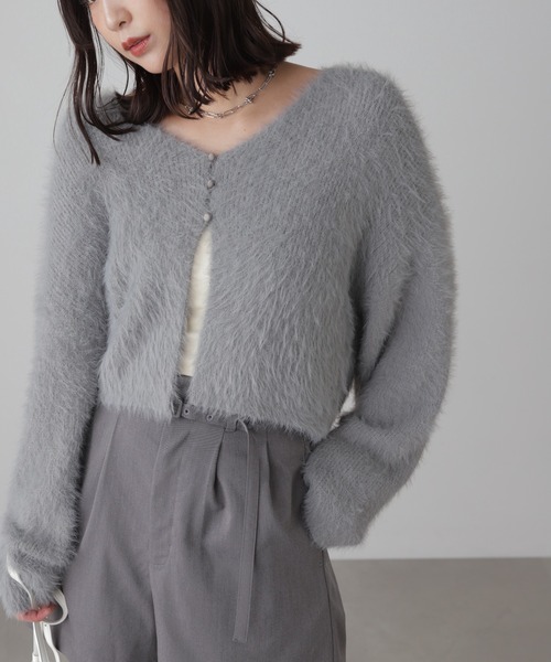 FREE'S MART（フリーズマート）の「Vネックシャギーニットカーディガン（カーディガン/ボレロ・レディース・ホワイト/グレー/グリーン/パープル・FREE）」の3枚目の写真