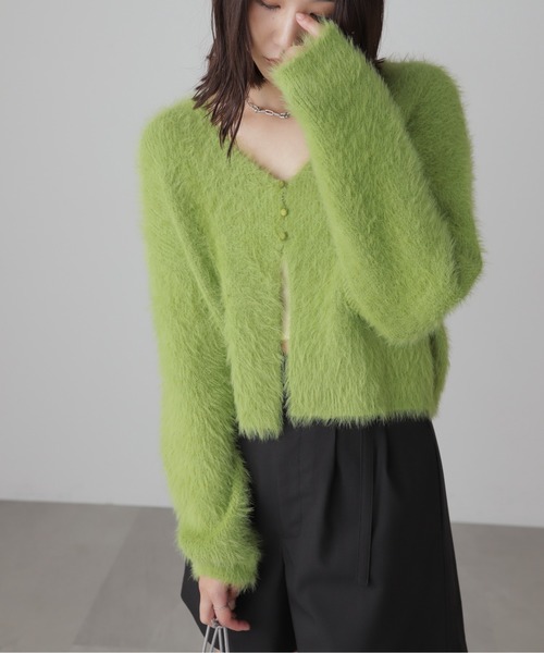 FREE'S MART（フリーズマート）の「Vネックシャギーニットカーディガン（カーディガン/ボレロ・レディース・ホワイト/グレー/グリーン/パープル・FREE）」の4枚目の写真