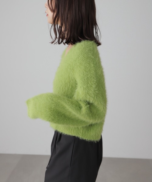 FREE'S MART（フリーズマート）の「Vネックシャギーニットカーディガン（カーディガン/ボレロ・レディース・ホワイト/グレー/グリーン/パープル・FREE）」の7枚目の写真