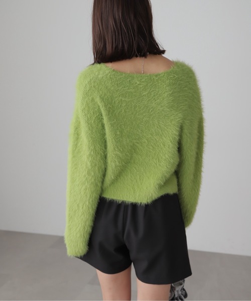 FREE'S MART（フリーズマート）の「Vネックシャギーニットカーディガン（カーディガン/ボレロ・レディース・ホワイト/グレー/グリーン/パープル・FREE）」の8枚目の写真