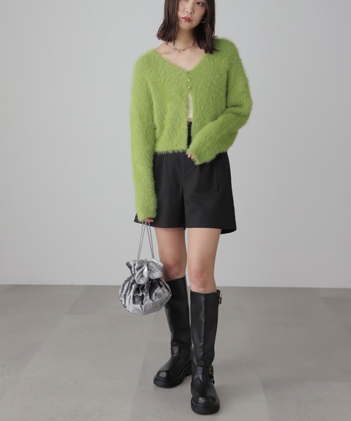 FREE'S MART（フリーズマート）の「Vネックシャギーニットカーディガン（カーディガン/ボレロ・レディース・ホワイト/グレー/グリーン/パープル・FREE）」の9枚目の写真