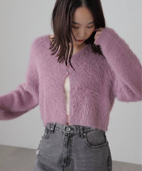 FREE'S MART（フリーズマート）の「Vネックシャギーニットカーディガン（カーディガン/ボレロ・レディース・ホワイト/グレー/グリーン/パープル・FREE）」の12枚目の写真