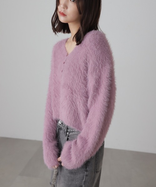 Vネックシャギーニットカーディガン（カーディガン/ボレロ）｜FREE'S