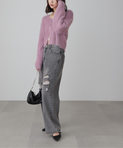 FREE'S MART（フリーズマート）の「Vネックシャギーニットカーディガン（カーディガン/ボレロ・レディース・ホワイト/グレー/グリーン/パープル・FREE）」の16枚目の写真