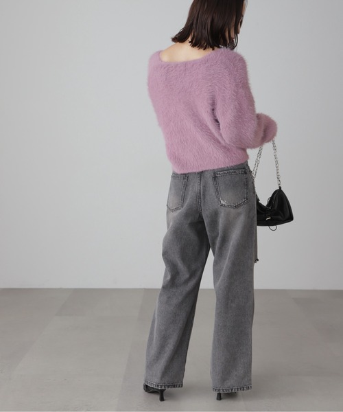 FREE'S MART（フリーズマート）の「Vネックシャギーニットカーディガン（カーディガン/ボレロ・レディース・ホワイト/グレー/グリーン/パープル・FREE）」の18枚目の写真