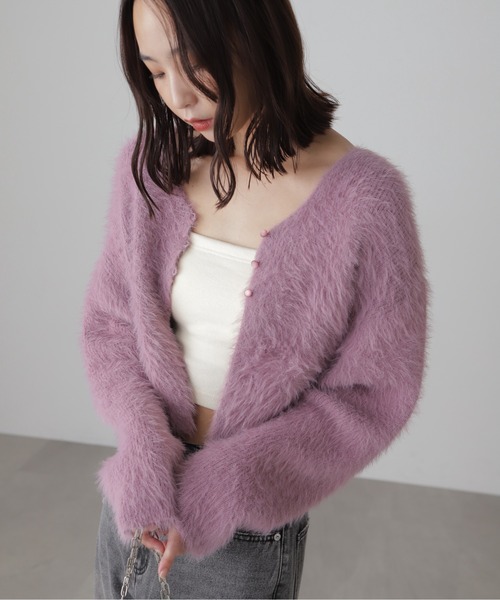 FREE'S MART（フリーズマート）の「Vネックシャギーニットカーディガン（カーディガン/ボレロ・レディース・ホワイト/グレー/グリーン/パープル・FREE）」の19枚目の写真