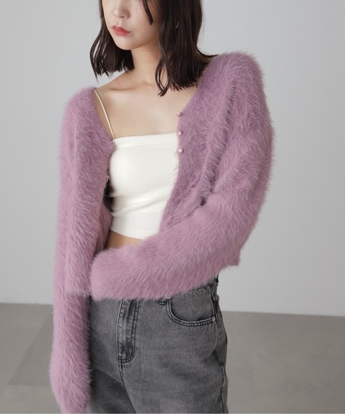 FREE'S MART（フリーズマート）の「Vネックシャギーニットカーディガン（カーディガン/ボレロ・レディース・ホワイト/グレー/グリーン/パープル・FREE）」の20枚目の写真