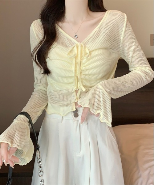 gossip！ロサンゼルス（ゴシップロサンゼルス）の「Y2K ベルスリーブシアーストラップカーディガン（Tシャツ/カットソー・レディース・ピンク/オフホワイト/ブルー/イエロー・FREE）」の4枚目の写真