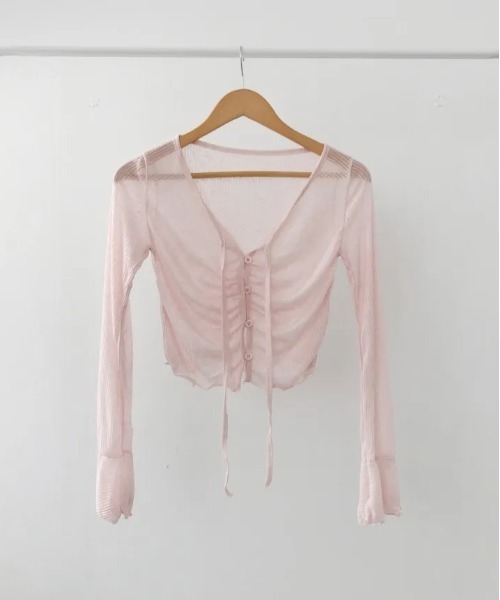 gossip！ロサンゼルス（ゴシップロサンゼルス）の「Y2K ベルスリーブシアーストラップカーディガン（Tシャツ/カットソー・レディース・ピンク/オフホワイト/ブルー/イエロー・FREE）」の5枚目の写真