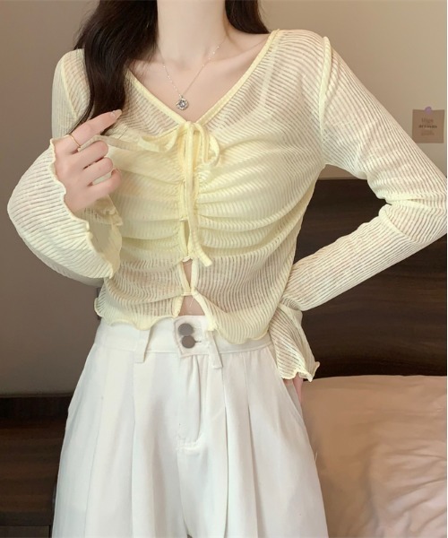 gossip！ロサンゼルス（ゴシップロサンゼルス）の「Y2K ベルスリーブシアーストラップカーディガン（Tシャツ/カットソー・レディース・ピンク/オフホワイト/ブルー/イエロー・FREE）」の9枚目の写真