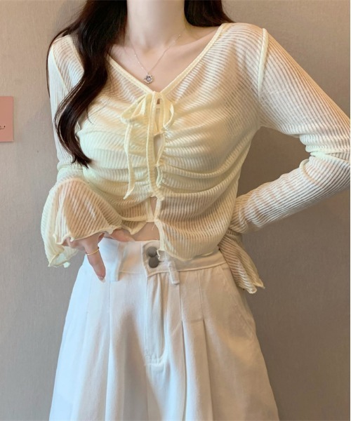 gossip！ロサンゼルス（ゴシップロサンゼルス）の「Y2K ベルスリーブシアーストラップカーディガン（Tシャツ/カットソー・レディース・ピンク/オフホワイト/ブルー/イエロー・FREE）」の10枚目の写真