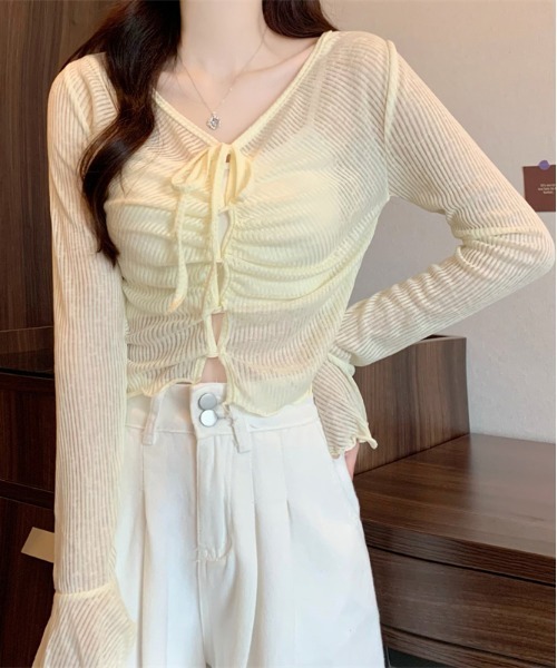 gossip！ロサンゼルス（ゴシップロサンゼルス）の「Y2K ベルスリーブシアーストラップカーディガン（Tシャツ/カットソー・レディース・ピンク/オフホワイト/ブルー/イエロー・FREE）」の12枚目の写真